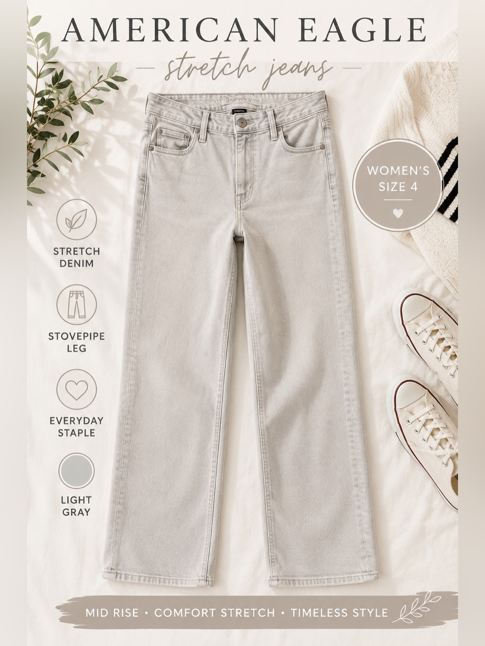 American Eagle Stretch Stovepipe Jeans Light Gray Women’s Size 4